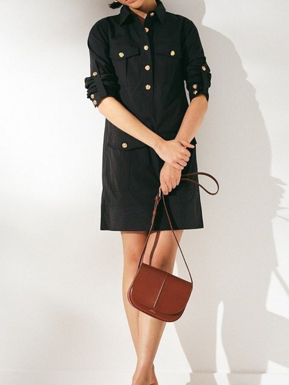 Veronica Beard Saude Cargo Utility Mini Dress Black Gold Buttons Sz 0